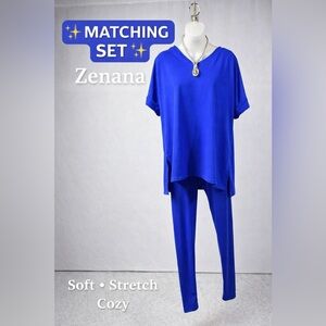 Zenana Royal blue V-Neck Lounge Set Top and Leggings Stretchy.Matching Set